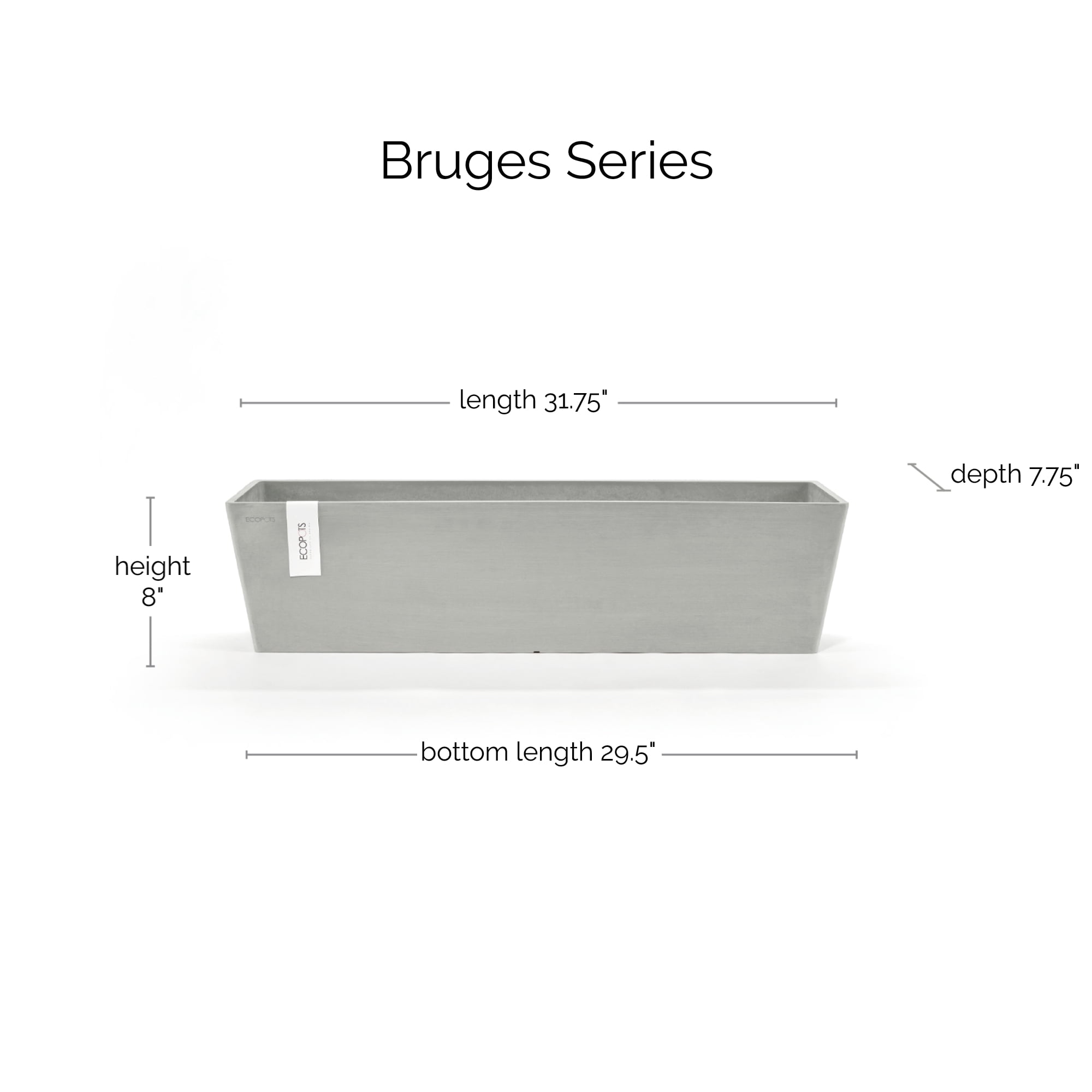Ecopots Bruges Durable Modern Rectangular Indoor/Outdoor Recycled Based Composite Flower Pot Planter, White Grey, 31.5"