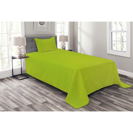 Lime Green Bedspread Set Empty Backdrop Blurry Off Focus Pastel