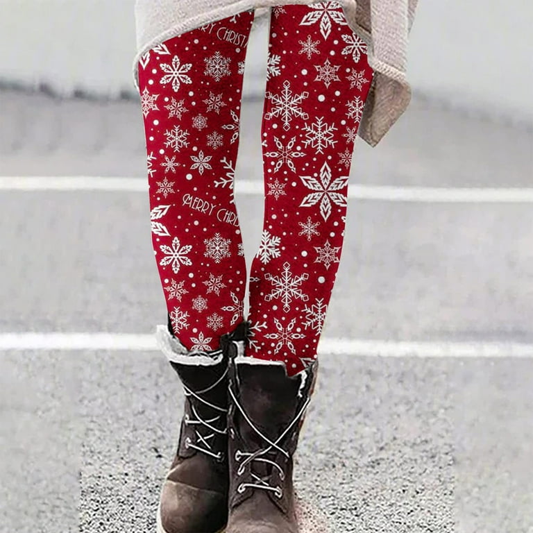 Christmas Deals! Christmas Plus Size Leggings Snowflakes,Snowflake Tights  Womens High Waisted Tummy Control Santa Print Gym Legging Tights Winter