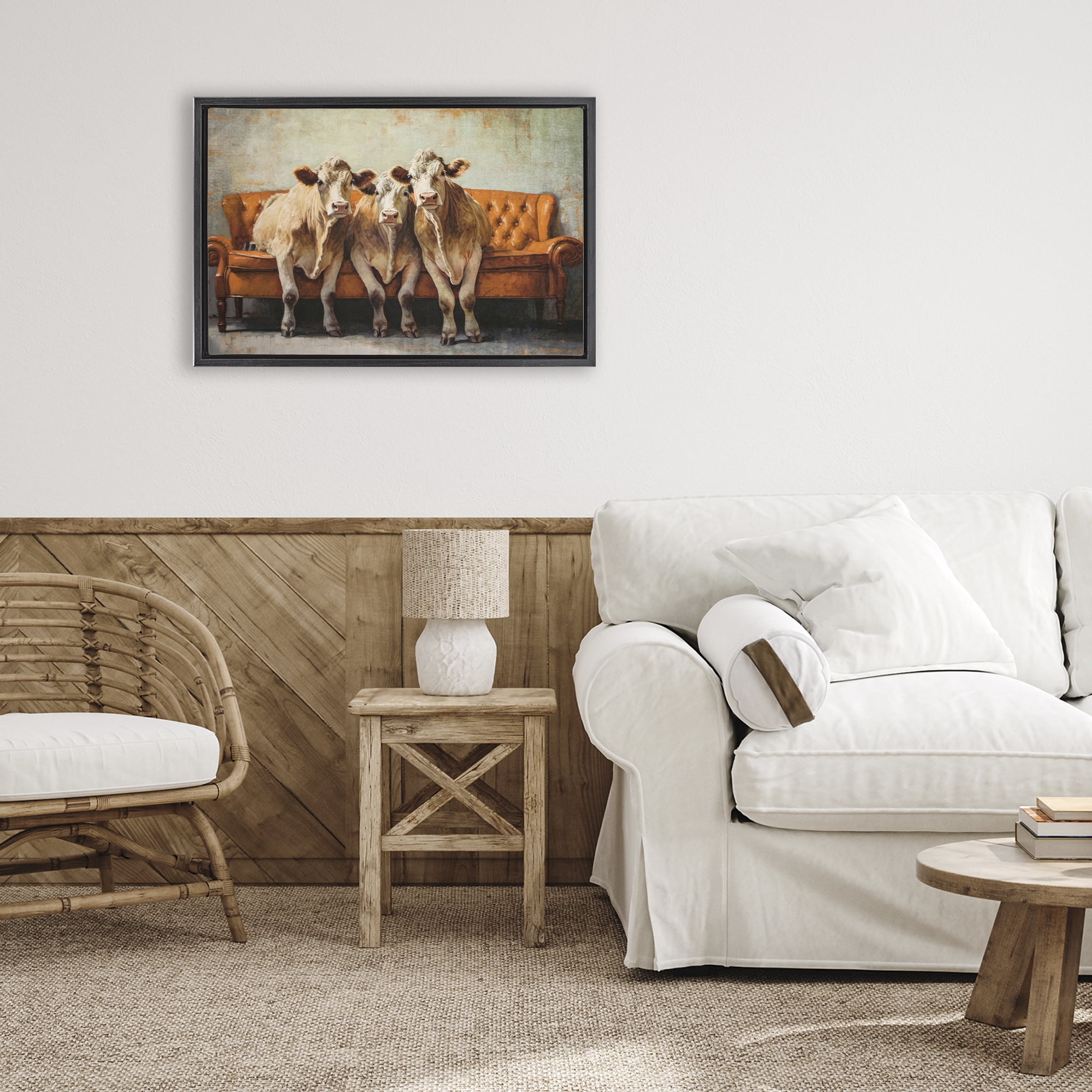 Stupell Industries Cows Just Chillin' Black Framed Floater Canvas Wall Art, design by Tina LeCour