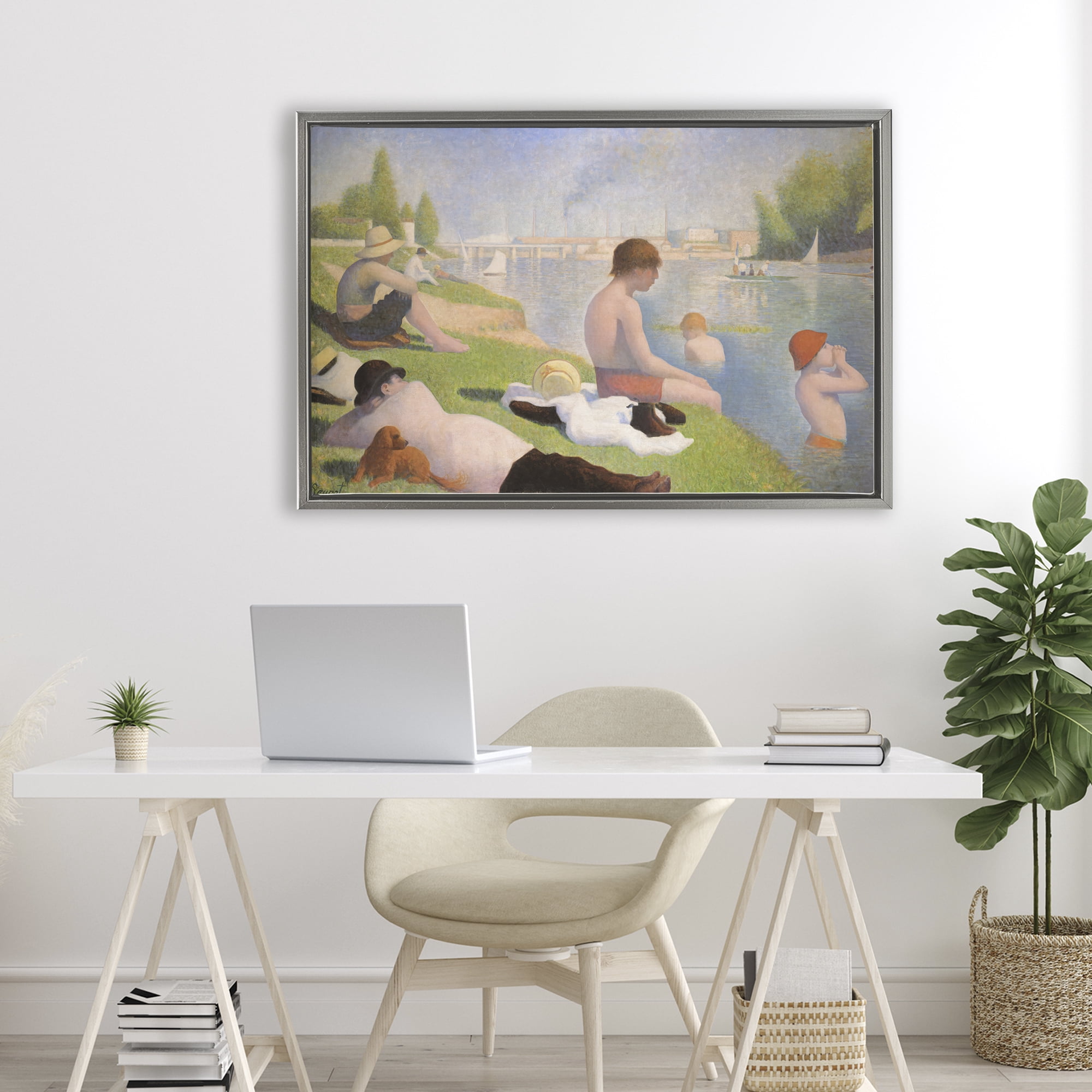 Stupell Industries Afternoon Bathers Georges Seurat Gray Framed Floater Canvas Wall Art, design by Georges Seurat
