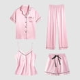 thumbnail image 2 of BWASD Women Pajama Sets Silk Satin 4 Piece Short Sleeve Button Down Nightwear Soft Solid Color Loungewear Casual Shirt Cami and Pant Pink XXL Sleepwear Set, 2 of 4