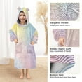 thumbnail image 3 of FORMRS Wearable Blanket Hoodie with Sleeves for Kids Cozy Flannel Sweatshirt, Pink Wavy Striped, 3 of 7