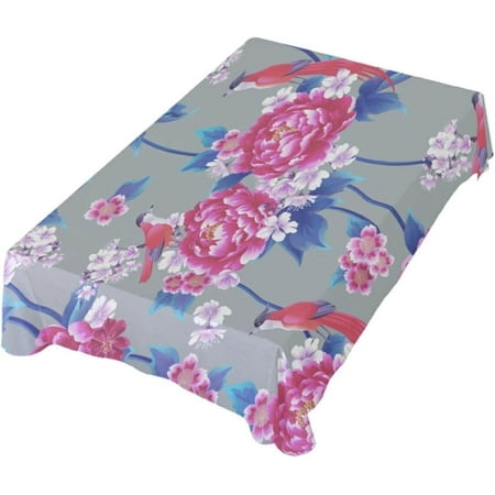 

54 x72 Outdoor & Indoor Rectangle Tablecloth Peony and Cherry Blossom Dinner Table Cover for Patio Picnic Holiday Party