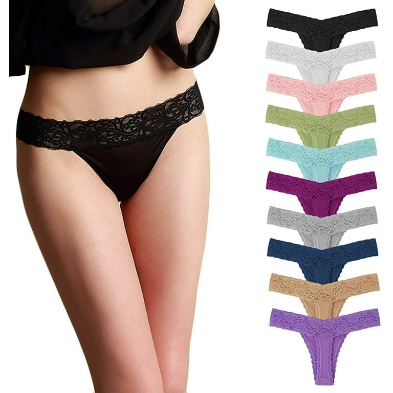 Women Lace Thong Sexy G-String Briefs Cotton Underwear Fashion Panties 4  Pack