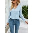 thumbnail image 2 of V Neck Scallop Trim Long Sleeve Keyhole Back Lace Blouse for Women Light Blue X-Large, 2 of 4