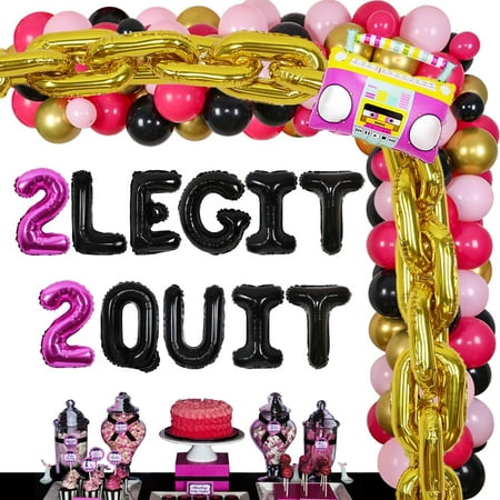 Two Legit to Quit 2nd Birthday Party Decorations for Girl, Hip Hop Theme Birthday Balloons Garland Arch Decor Giant Gold Chain Foil Balloons, 80s 90s Hip Hop Theme 2nd Birthday Party Supplies