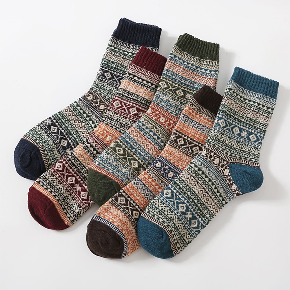 5 Pairs Men Mix Color Striped Socks Warm Comfortable Casual Mid-Calf Ankle Socks 