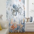 thumbnail image 5 of Octopus Coastal Sheer Curtains 63 Inches Long, Summer Beach Coral Starfish Blue Ombre Light Filering Curtains, Breathable Simi Curtain Privacy Drapes for Living Room Bedroom Window Treatment, 5 of 8