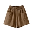 thumbnail image 6 of Bxsruta Women's Cotton Shorts High Waist Loose Fit Elastic Waistband Wide Leg with Pockets for Summer Casual Lounge, 6 of 7