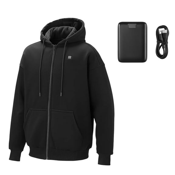 KFFKFF Heated Jacket Hoodie for Men and Women, Unisex Full-Zip Sweatshirt with 7.4V 16000mAh Battery Pack, 5 Heating Areas, 3 Temperature Settings, 4-8 Hours of Warmth