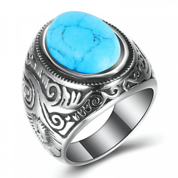 DESIGNICE Retro Jewelry Turquoise Stone Rings for Men Titanium Steel Inlaid Three Colors Ring Men Domineering Opal Ring Stainless Steel Rings