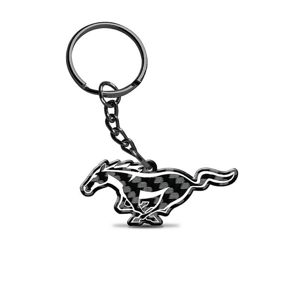 iPick Image for Ford Mustang Black Real Carbon Fiber Logo Shape Cut Key Chain, Official Licensed