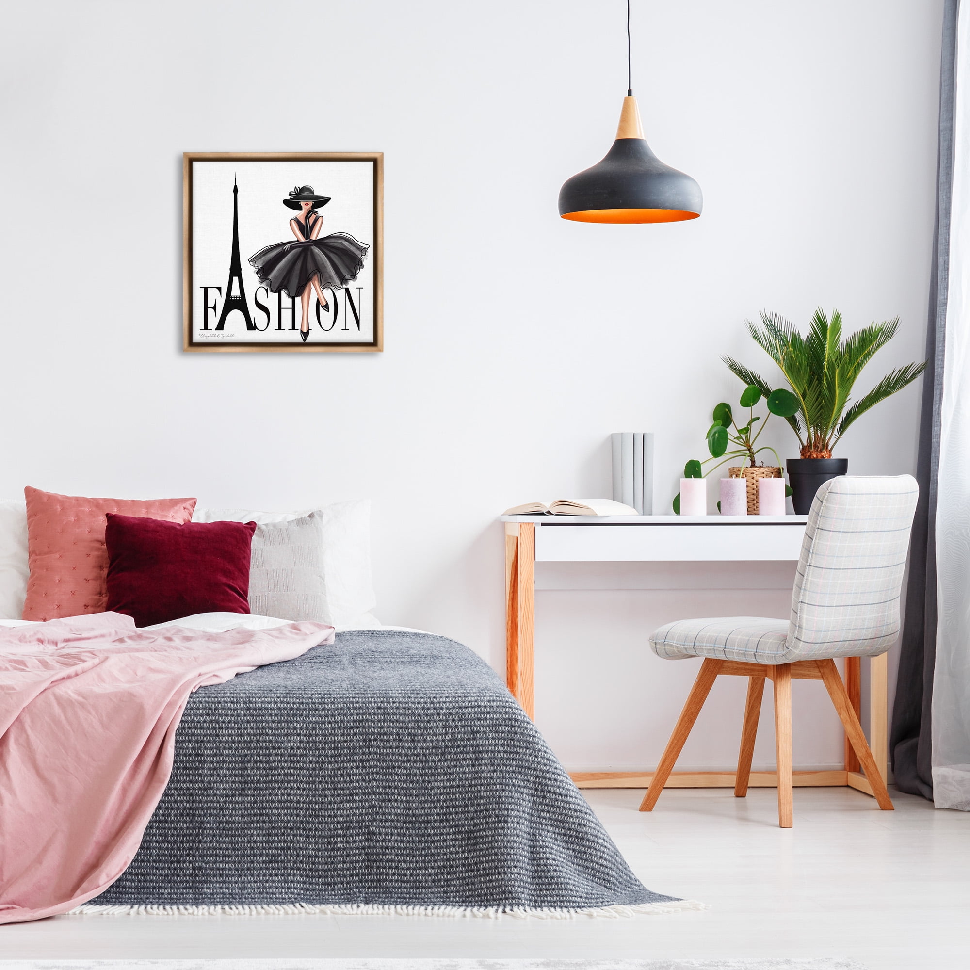 Stupell Industries Parisian Fashion Illustration Beauty & Fashion Painting Brown Floater Framed Canvas Art Print Wall Art, 25 x 25