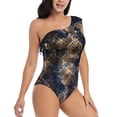 thumbnail image 3 of Gukieu Watercolor Snake Skin Print One-shoulder Ruffled One-piece Swimsuit with Removable Chest Pads and Tummy-control Swimsuit for Women-Medium, 3 of 6