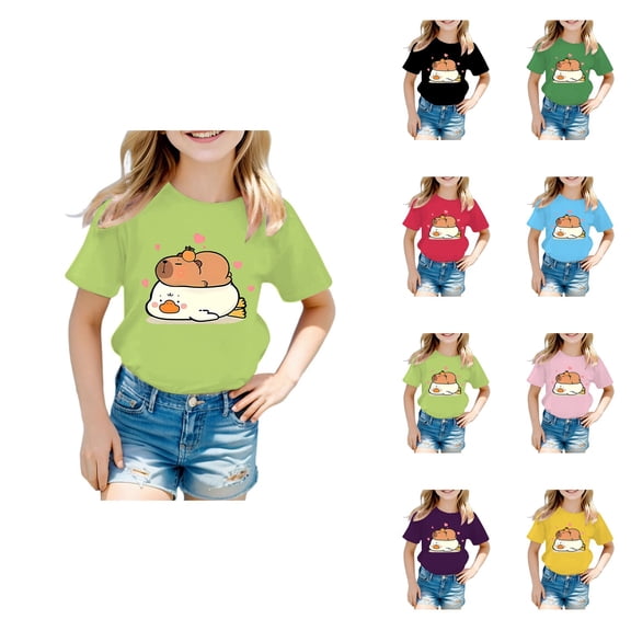 Summer Boys Girls Casual Loose Short Sleeve Tee Tops 3D Print Graphic Fun Shirts for Kids 6-16 Years