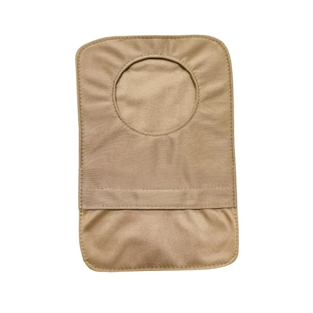 Práctica funda protectora para bolsa de ostomía con abertura redonda, suave y lavable. Caqui