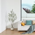 thumbnail image 5 of 5ft Fake Plastic Olive Tree with Oval White Planter, Pre Potted Faux Greenry Plant for Home Decor Office House Living Room Indoor Outdoor, Big Fake Plants Fake House Plants, 5 of 8