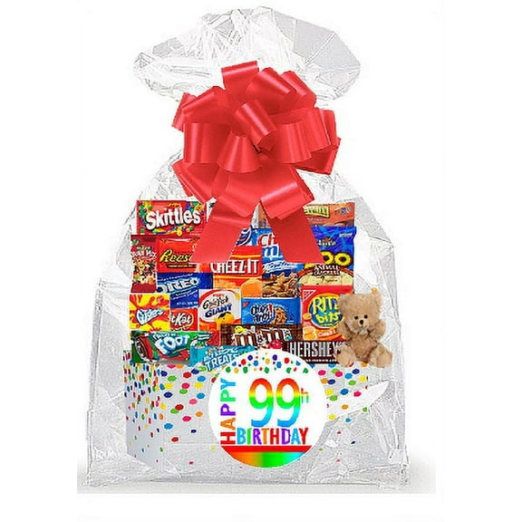 CakeSupplyShop Item#099BSG Happy 99th Birthday Rainbow Thinking Of You Cookies, Candy & More Care Package Snack Gift Box Bundle Set - Ships FAST!