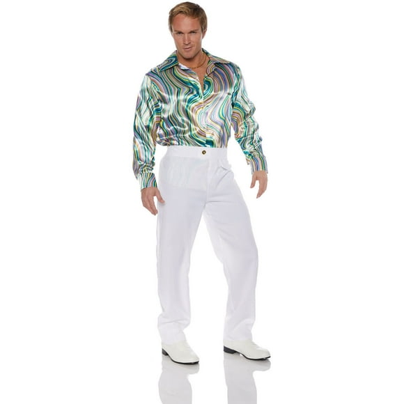 Mens Disco Shirt Shiny Swirls Adult Costume Accessories 60s 70s STD-XXL