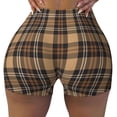 thumbnail image 2 of Gukieu khaki coffee plaid Print Women's Sports Shorts, Elastic Waist High Stretch Running Yoga Gym Sweatpants-Medium, 2 of 8