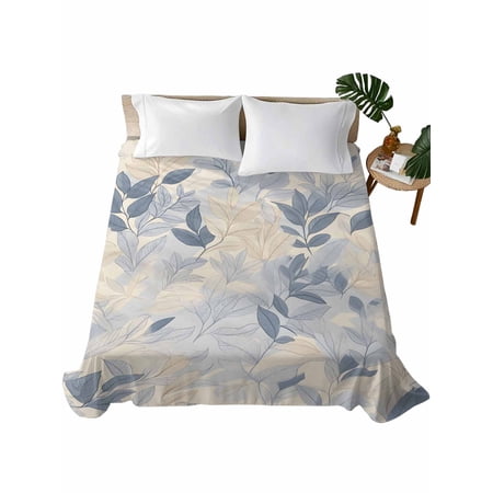 King Size Flat Sheet Only, Blue Yellow Botanical Soft Brushed Microfiber Bed Sheets, Spring Summer Vintage Hotel Quality Breathable Bedding Top Sheet, Easy Care, 105"x98"