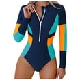 thumbnail image 1 of Womens Swimsuits Long Sleeved with Contrasting Color Splicing Zipper Sexy Plus Size Tankini Swimwear Blue, 1 of 3