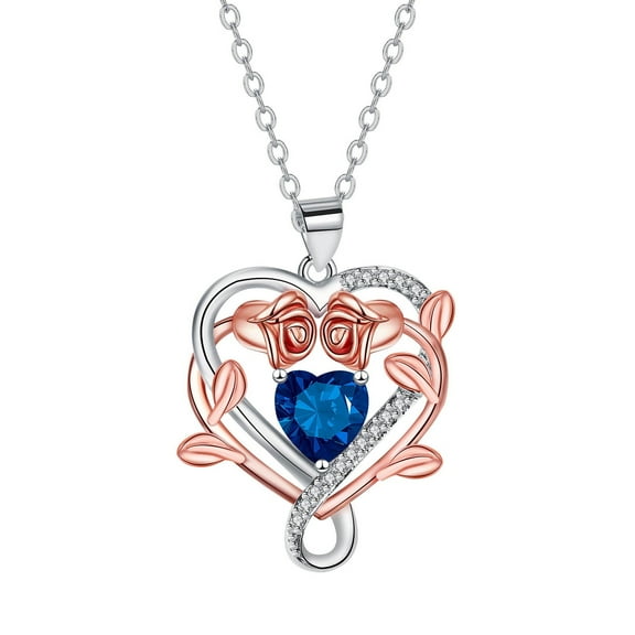MOQIN Valentines Day Gifts -Rose Flower Heart Necklaces for Women Silver Anniversary Jewelry for Her Love Gifts for Wife Sister Grandma Mom Mothers Day Valentines Birthday Rose Gold Birthstone