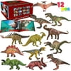 JOYIN Large Dinosaur Figures Playset 7 Inch, Realistic Jurassic Toy with Educational Book for Kid, Toddler, Easter Valentines Day Gift for Boy and Girl, Party Favor, 12pcs