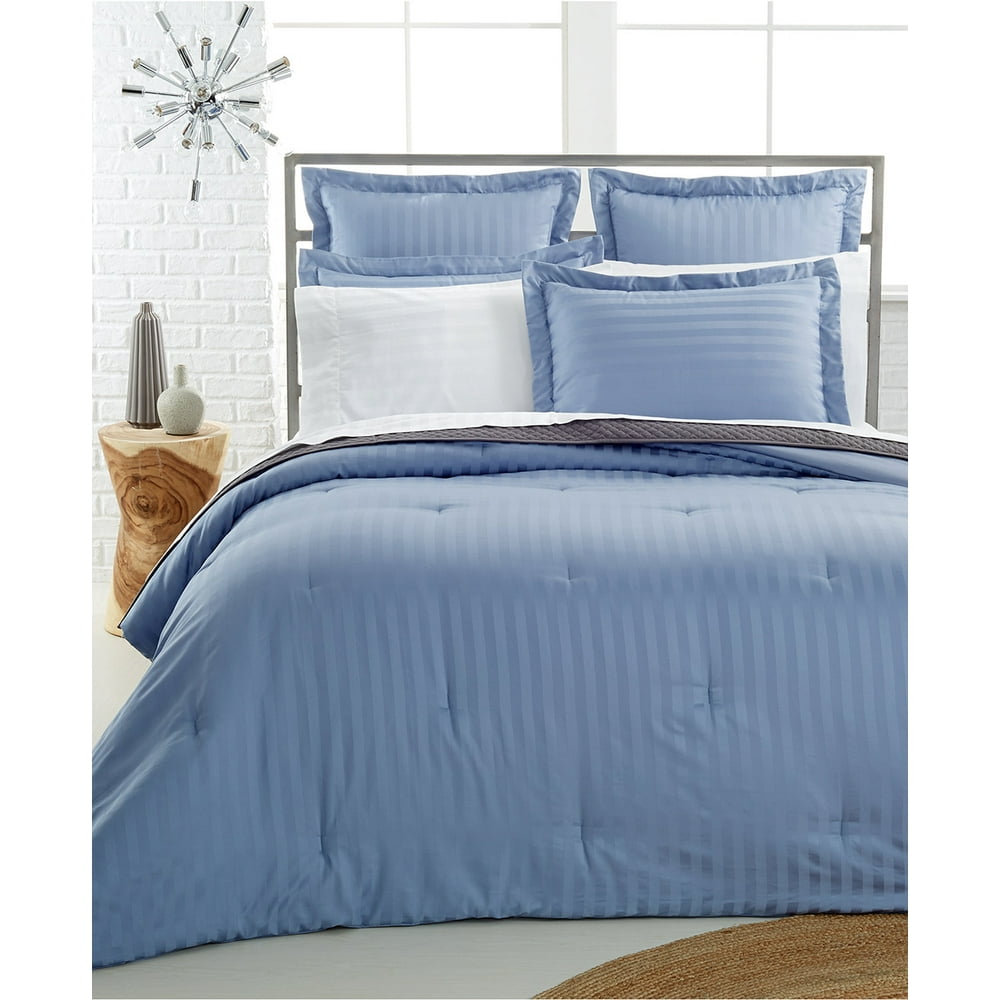 Charter Club Damask Stripe 500 Thread Count King Duvet Cover Lake Blue