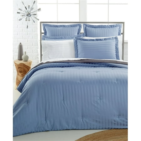 Charter Club Damask Stripe 500t Lake Blue Full Queen Duvet Cover