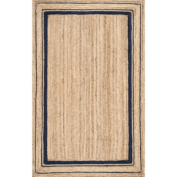 Jaipur Art And Craft Brown Black Border Rectangle Braided Reversible Jute Area Rug (2x3 Sq ft)