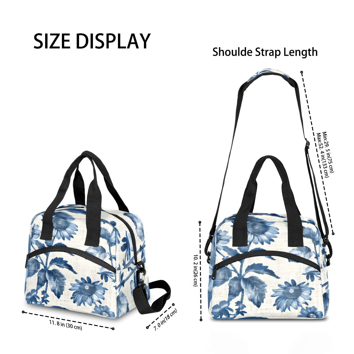 Herdesigns Sunflower Blue Flower Insulated Lunch Bag for Women Men Adults Large Reusable Lunch Box Leakproof Portable Cooler Tote Bags with Adjustable Shoulder Strap