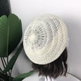 thumbnail image 5 of Spring Summer Beret Hat Vintage Hollow-out Hat Vacation Woven Travel Casual Art Hat (Beige), 5 of 7