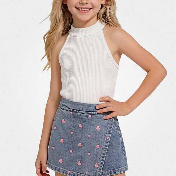 Crunowin Girls Outfit Sets Lightweight Sleeveless Top and Elastic Waist Shorts Casual Wear White Size 4T