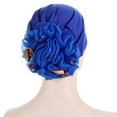thumbnail image 4 of ZHENHONG Turbans for Women Solid Color Flowers Headwrap Hat Muslim Slouchy Hijab Cap Casual Headwear Blue, 4 of 4