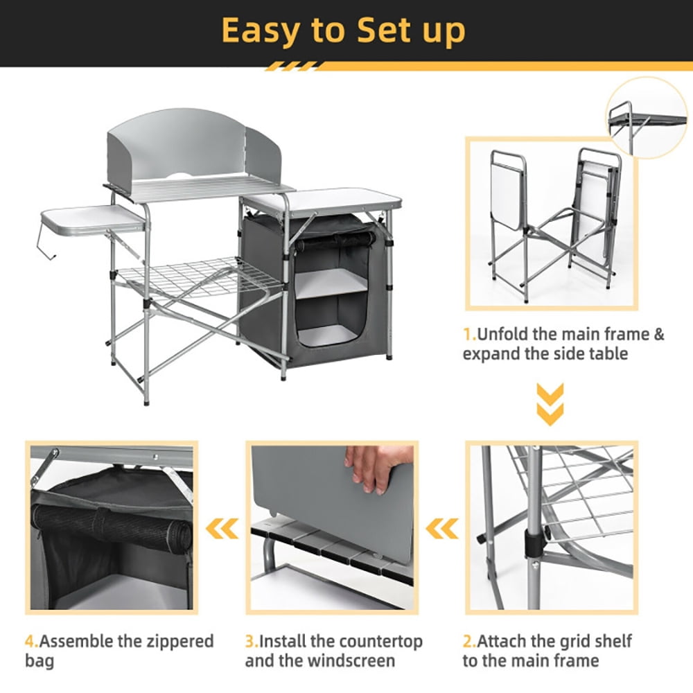 Aimee Lii Foldable Outdoor BBQ Portable Grilling Table With Windscreen Bag, Folding Camping Table
