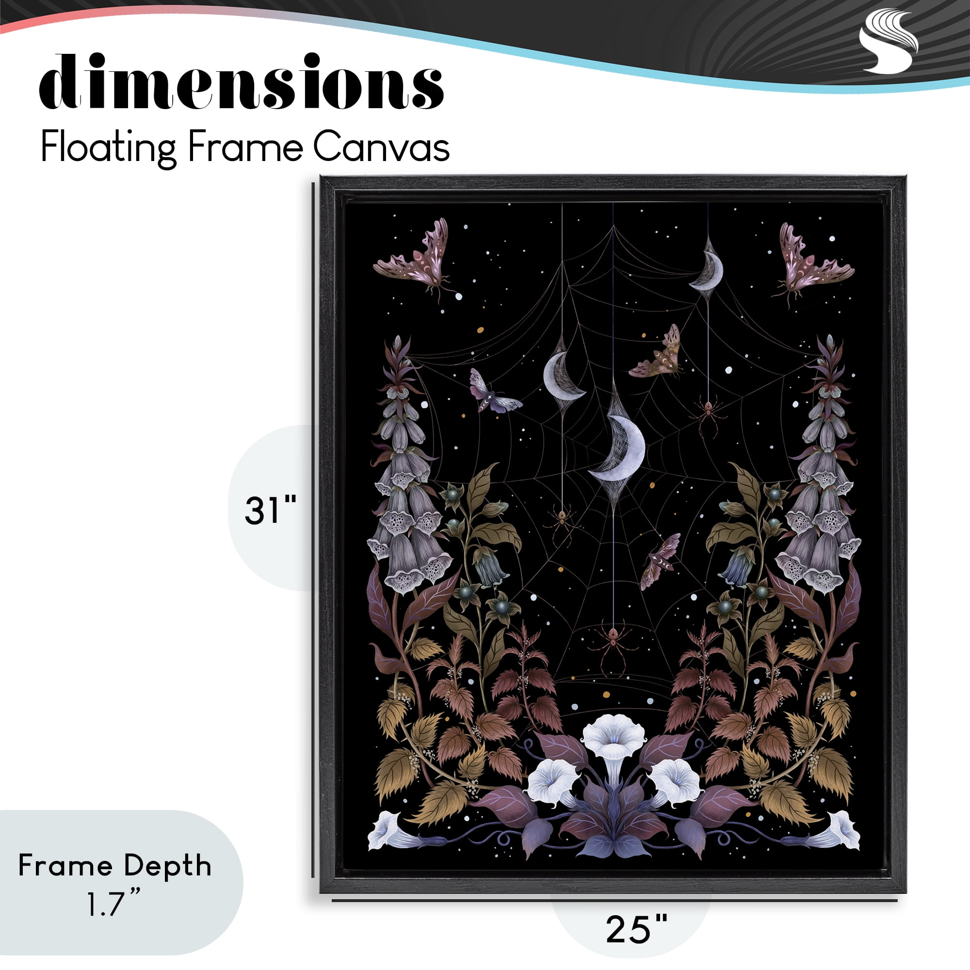 Stupell Industries Witch Garden with Spider Webs Black Framed Floater Canvas Wall Art, design by Episodic Drawings