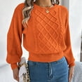 thumbnail image 6 of Zedker Women's Solid Knit Cable Sweater Casual Crew Neck Long Lantern Sleeve Tops,Plus Size Orange M, 6 of 8