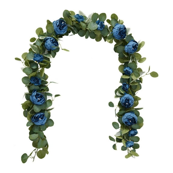 Artificial Peony Garland, Fall Garland, Fake Plant Green Leaf Garland Hanging Plant Garden Wedding Arch Wall Table Decoration, Blue