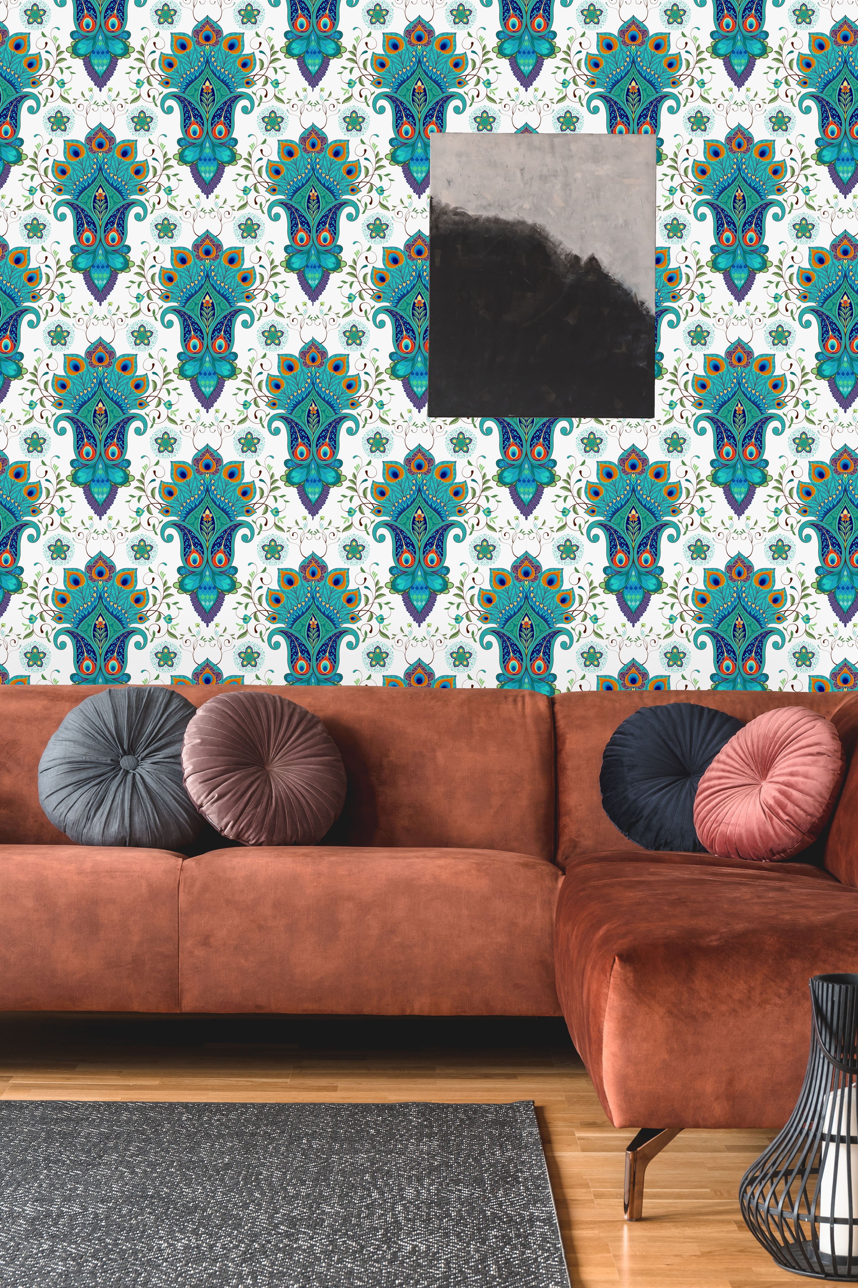 Peel-and-Stick Removable Wallpaper Blue Peacock Abstract Feathers Svetlana Peel-and-Stick Removable Wallpaper Blue Peacock Abstract Feathers Svetlana