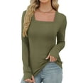 thumbnail image 6 of gbyLJF Womens Long Sleeve Shirts Square Neck Slim Fit Basic Tops Solid Color Ribbed Knit Casual Tee Tunic Top, 6 of 8