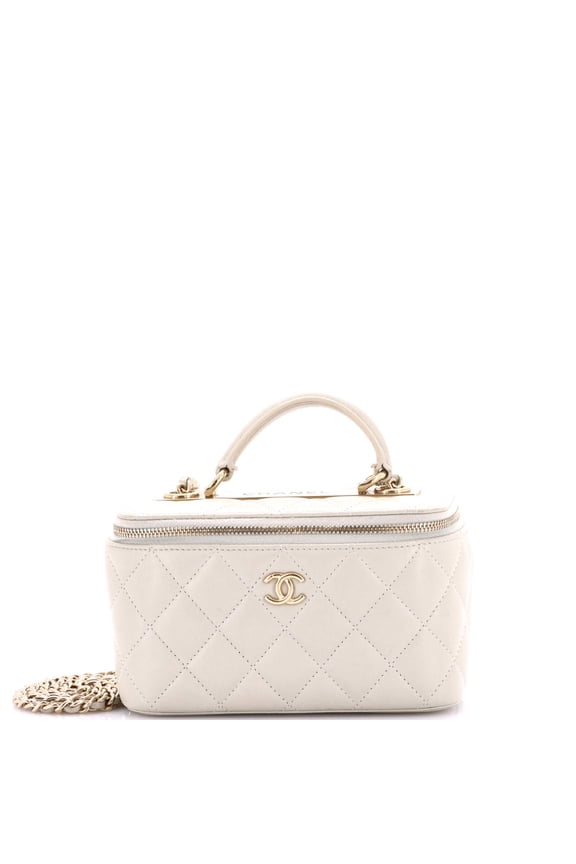 Pre-Owned Trendy CC Top Handle Vanity Case with Chain Quilted Lambskin Small By Rebag
