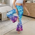 thumbnail image 5 of Xoenoiee Flared Yoga Pants for Women Tummy Control Flared Leggings Workout Pants High Waisted Bell Bottom Pants Slit Hem for Causal, Workout, M, Mermaid Fish Scales Print Blue Purple Gradient, 5 of 6