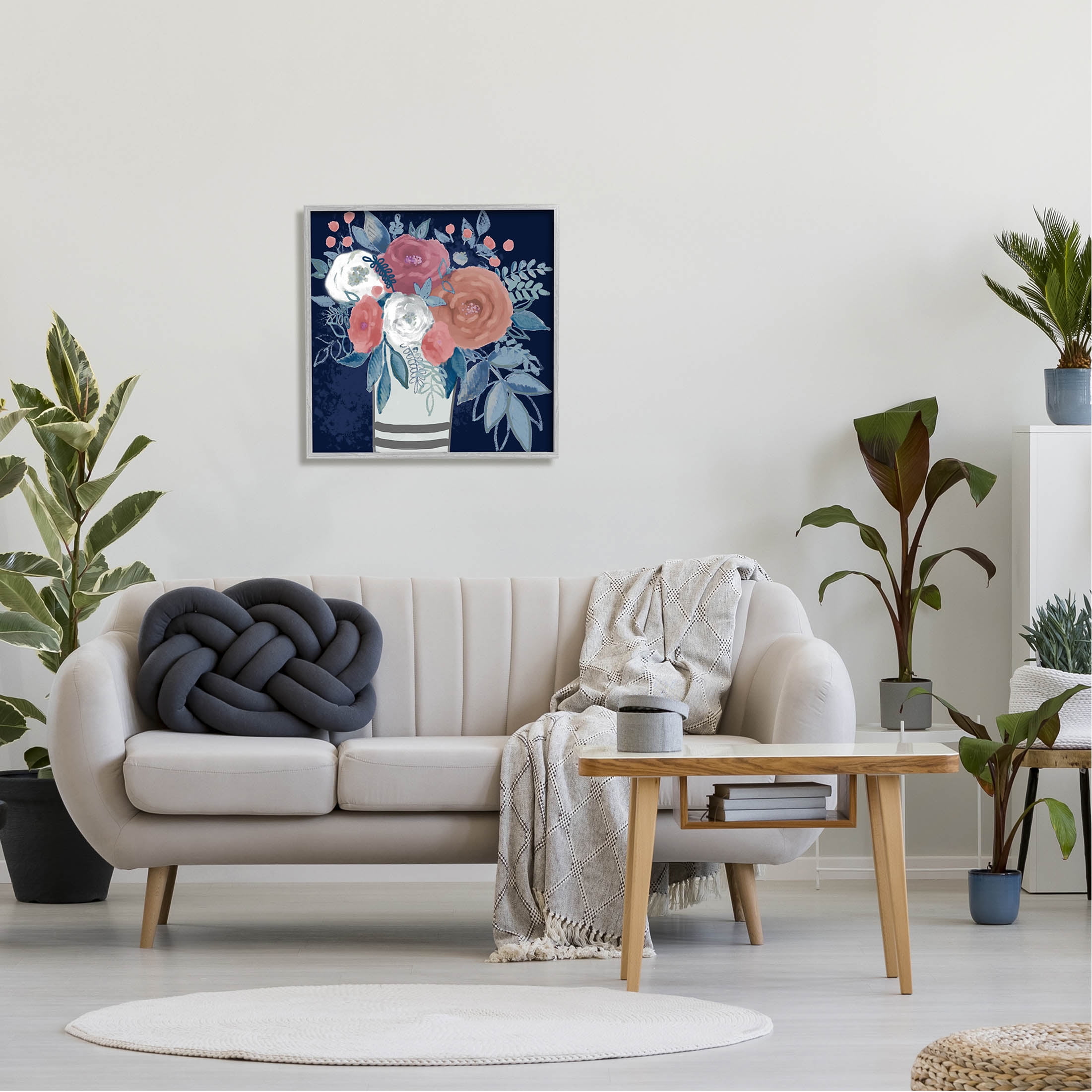 Stupell Industries Contemporary Flower Blossoms Vase Graphic Art Gray Framed Art Print Wall Art, Design by Boho Studio
