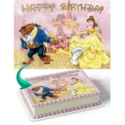 Beauty and the Beast Pink Edible Image Cake Topper Personalized Birthday Sheet Decal Banner 1/4 Sheet