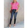 thumbnail image 4 of Women's Casual V Neck Alicia Floral Print Smocked Short Sleeve Chiffon Blouses Bohemian Top Shirts, 4 of 11