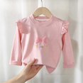 thumbnail image 6 of Fesfesfes Girls Ruffle Shoulder Long Sleeve Top Bow Detail Crew Neck Pullover Shirt, Cute Casual Autumn Winter Outfit for Kids Ages 0-8 Years, 6 of 6