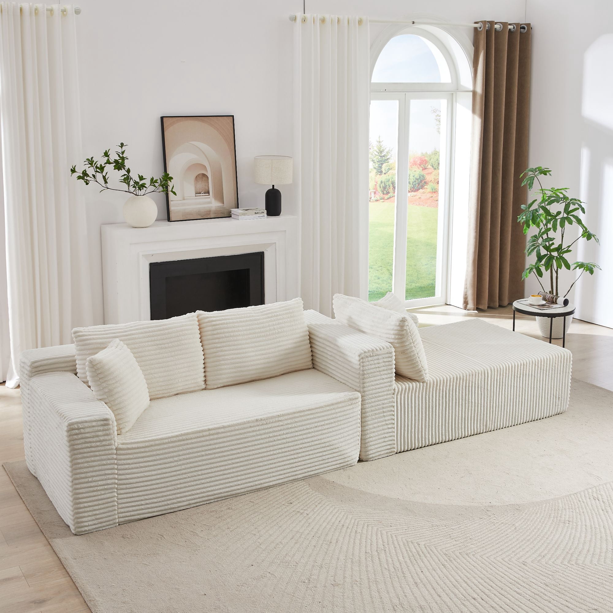 Miniyam L-Shaped Compressed Sectional Sofa with Deep Seat, No Assembly Required, Modular Couches Sleeper for Living Room, Bedroom, Apartment (White, Right Facing Chaise)