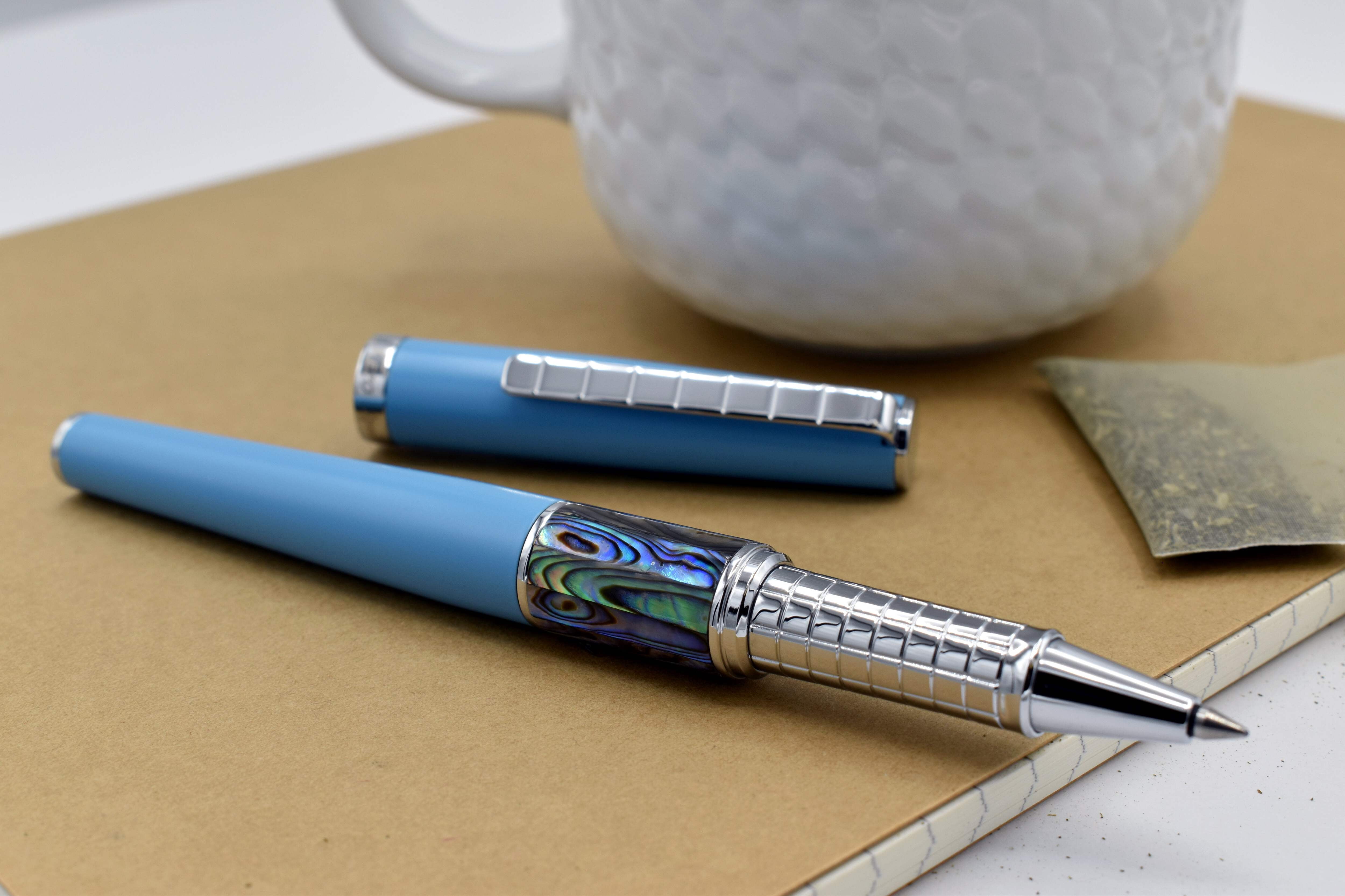 Xezo Speedmaster® Sky Blue Brass Rollerball Pen - With Paua Abalone